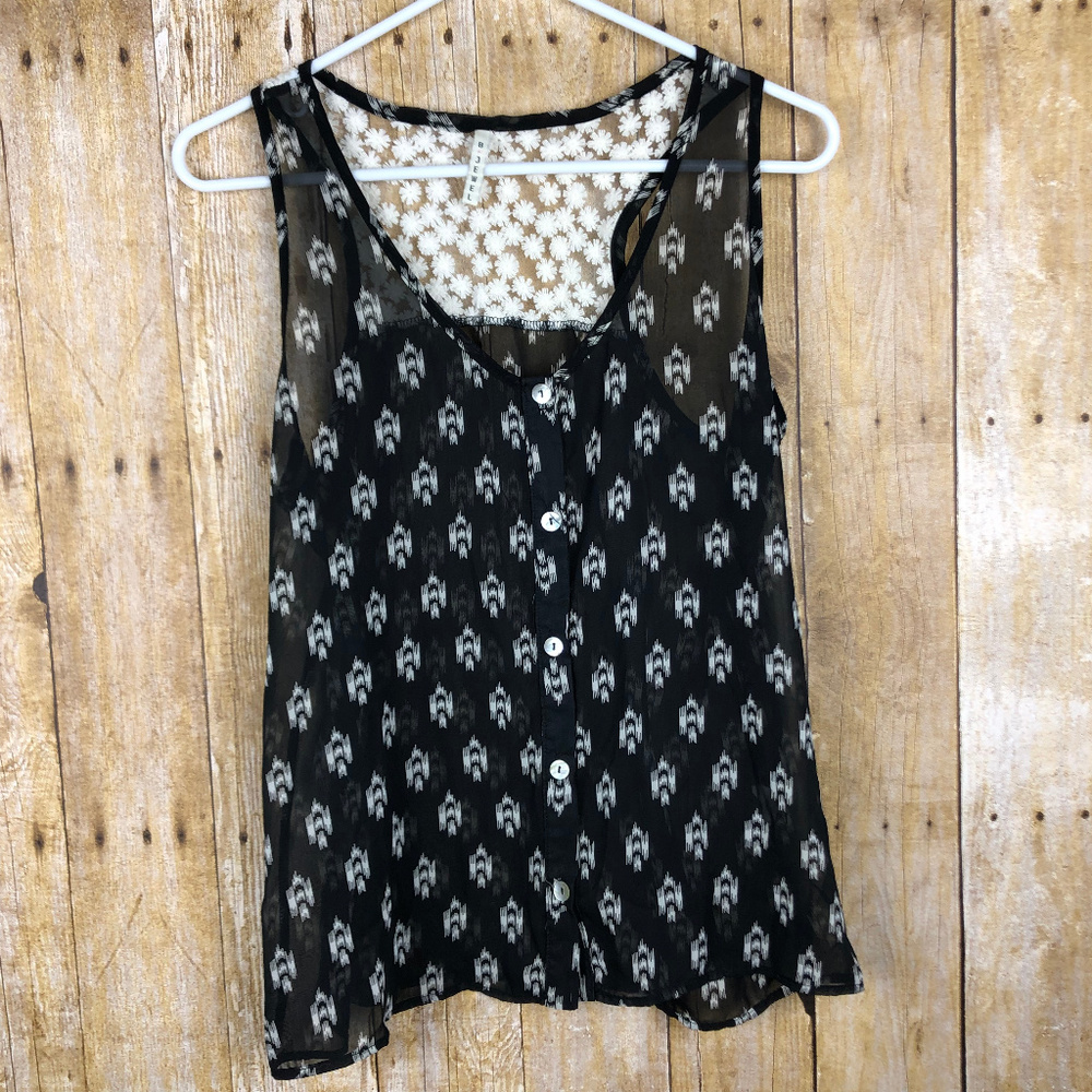 B Jewel Sheer Button Up Tank Top